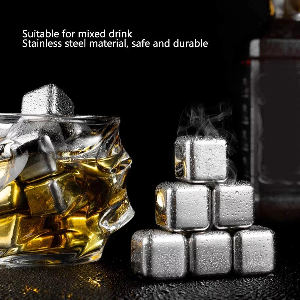 Chilling Vodka Red Stone Drinks(6Pcs) Stainless Rocks Bar Cubes Steel Cubes Scotch Beverage Reusable Ice Wine for Beer Whiskey Ice Balls Ice Metal Sphere