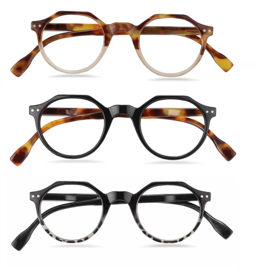 3 Round Blue Pairs Vintage Light Reading Womens Readers Glasses Mens Blocking