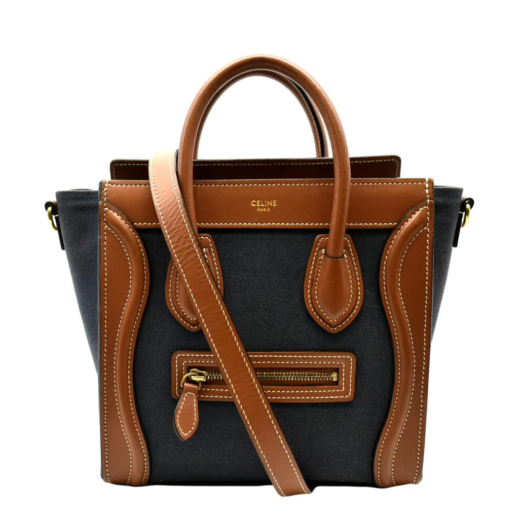 Bag Denim Pre-owned Bicolor Luggage Crossbody Leather Tote CELINE