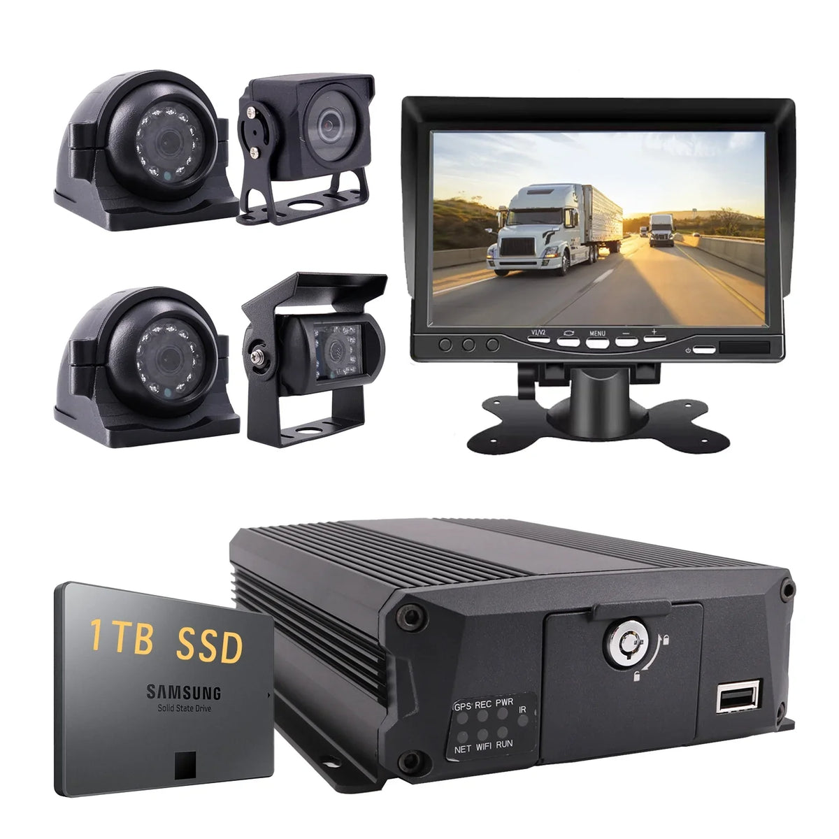 Bus Video AHD Mobile Camera SSD DVR Included) Recorder 1080P for 7" Truck Side Truck JOINLGO IPS Rear View (1TB Vehicle Van with 4-CH Waterproof Monitor Front Night Vision Kit