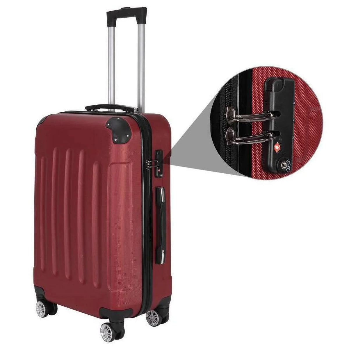 with Set Wine Luggage 3-Piece TSA Lock, Trolley Red, ABS