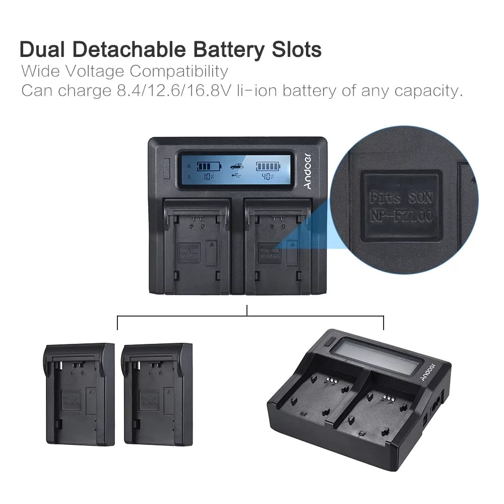 LCD for Tomshoo Battery A7RIII Replacement NP-FZ100 A7III Dual A7SIII A9 Channel