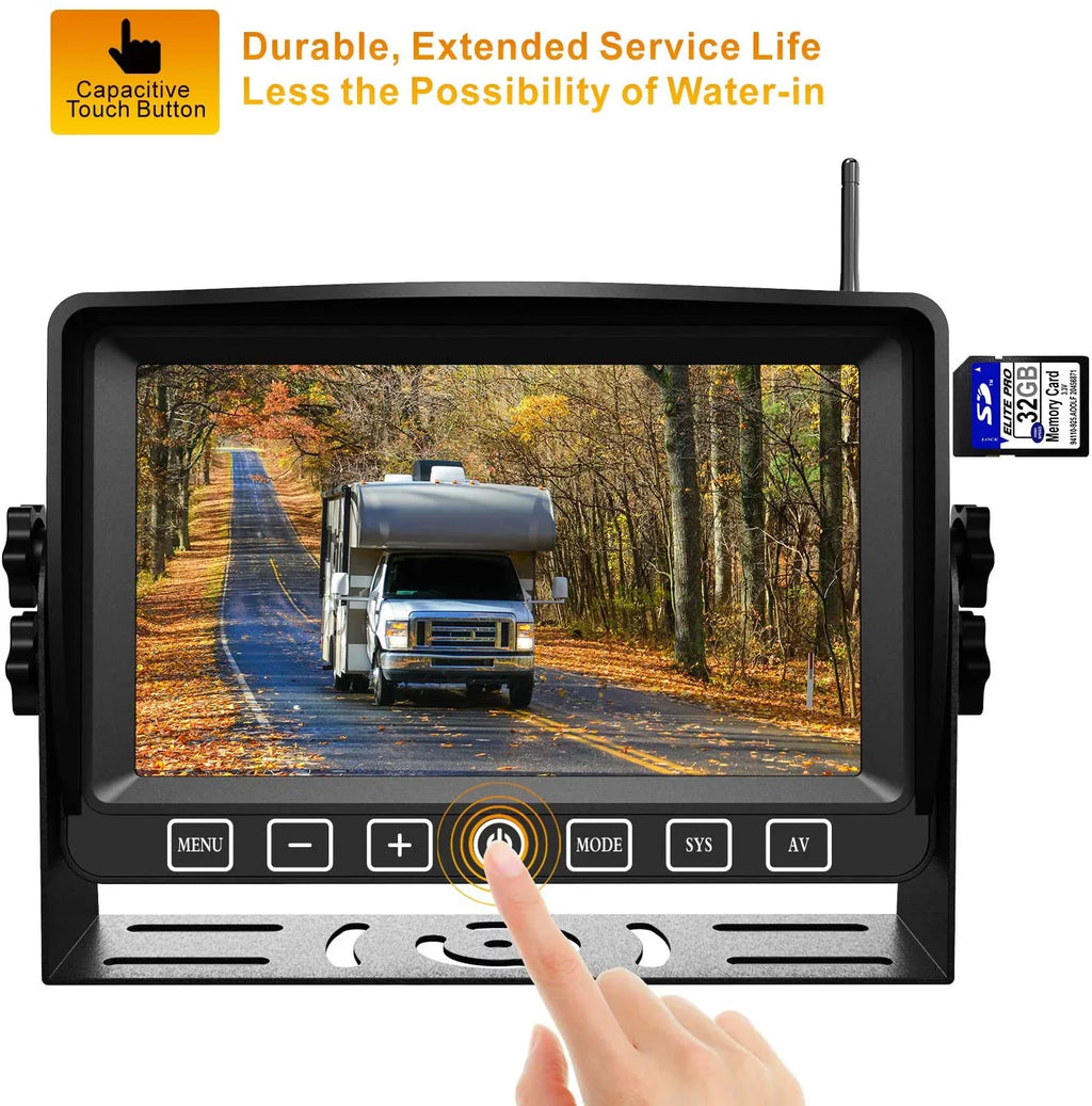 Camera with Cam Monitor Button Range Operation Trailer Long Backup Wireless Xroose with RV Camper Digital DVR AHD Motorhome 1080P Touch Dual for 7” Truck Side View CM2 Rearview System Rear Signal