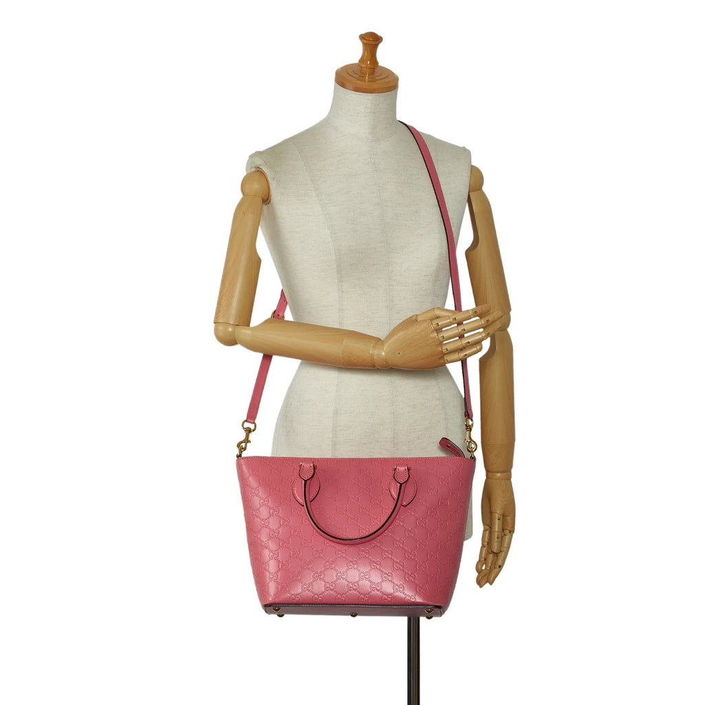 Calf Leather Authenticated Guccissima Pre-Owned (New Pink Defects) Unisex Satchel with