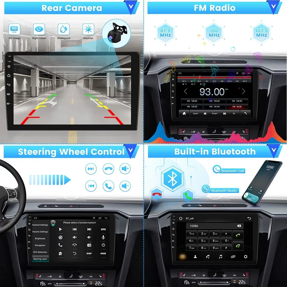 AHD FM Radio Backup HD Link 1080P 9'' 1+16G Bluetooth, Android 12 GPS Podofo WIFI Mirror Android Car Touchscreen Wireless DIN Carplay Camera Double Auto Stereo