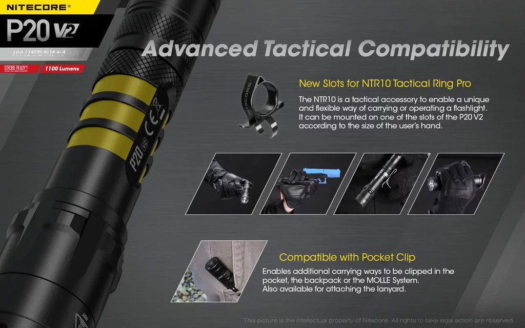 '- XP-L2 LED V6 1100 w/NL183 CREE Cord P20 - +Free Lumens Combo: Tactical Nitecore UI1 Flashlight Eco-Sensa V2 Battery, USB Charger