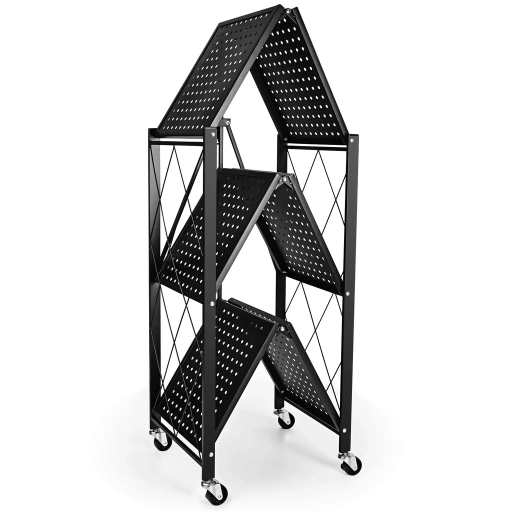 Suitable Foldable Shelving Kitchen, Metal Heavy Organizer Rack Unit Easy Shelving Storage Moving Black Storey Garage for 3-Tier with Duty