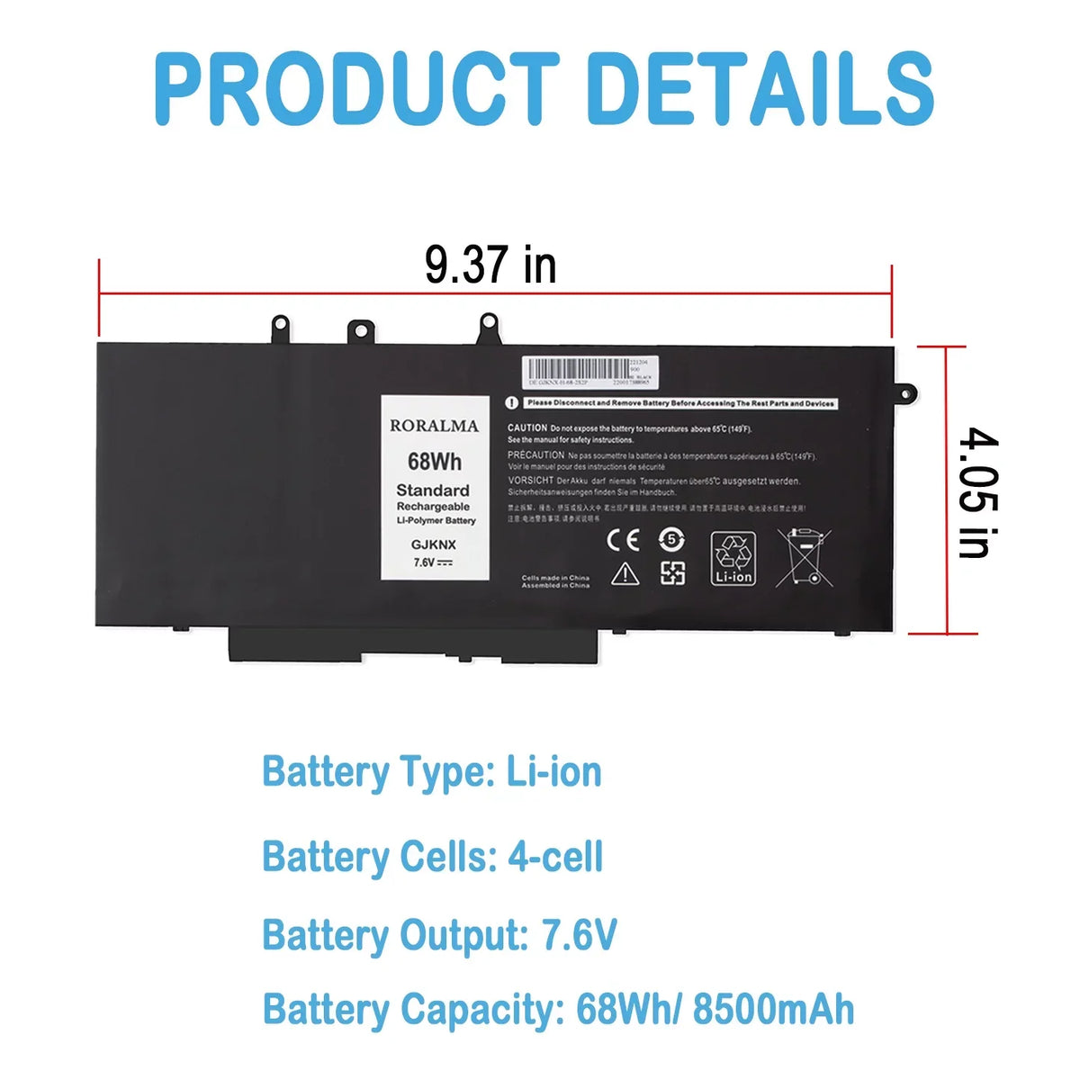 68Wh 3520 for 5488 E5590, 451-BBZG 5280 5480 5495 5288 GD1JP E5490 E5480 Series DY9NT E5580 5580 5590 GJKNX Laptop Latitude Battery 5591 5491 5490 Notebook 5YHR4 Precision 15 3530