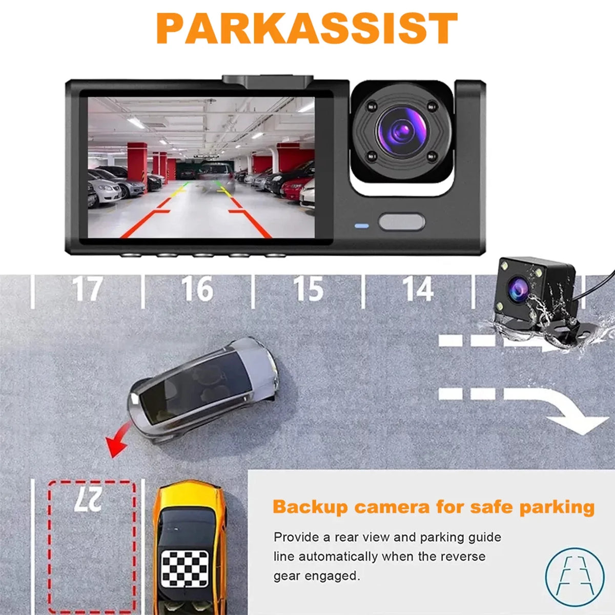 Cam Cameras Dash Inside Front Andoer Night Driving Recording Rear Safety Car Recorder Recorder Car Mirror Rearview 1080P+720P+480p and Auto Camera Vision Video Camcorder 3 Car