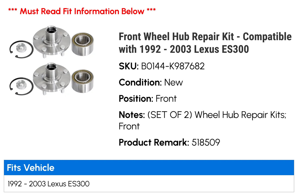 1999 1992 2000 1993 1994 Kit 1996 2003 - Compatible 1998 1997 ES300 Hub Wheel 2002 Repair - 1995 Front with 2001