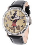 Leather Silver Alloy Men's Watch, Mickey Antique Vintage Black Strap Mouse