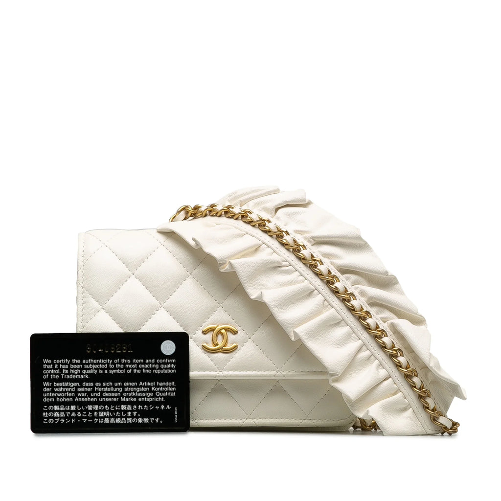 Chain Lambskin Pre-Owned Unisex Romance Bag Wallet On White Leather Crossbody (Good) Authenticated