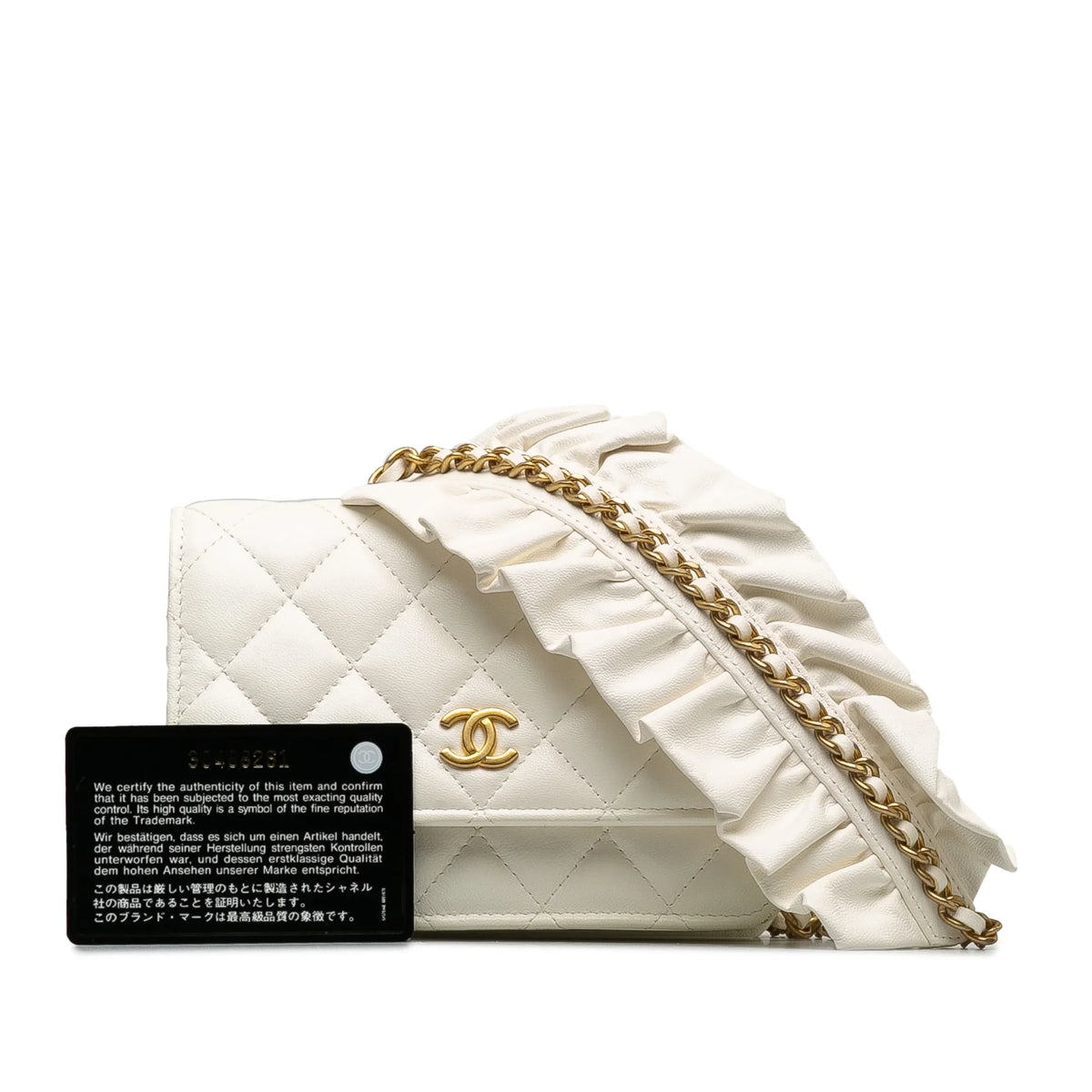 Chain Lambskin Pre-Owned Unisex Romance Bag Wallet On White Leather Crossbody (Good) Authenticated