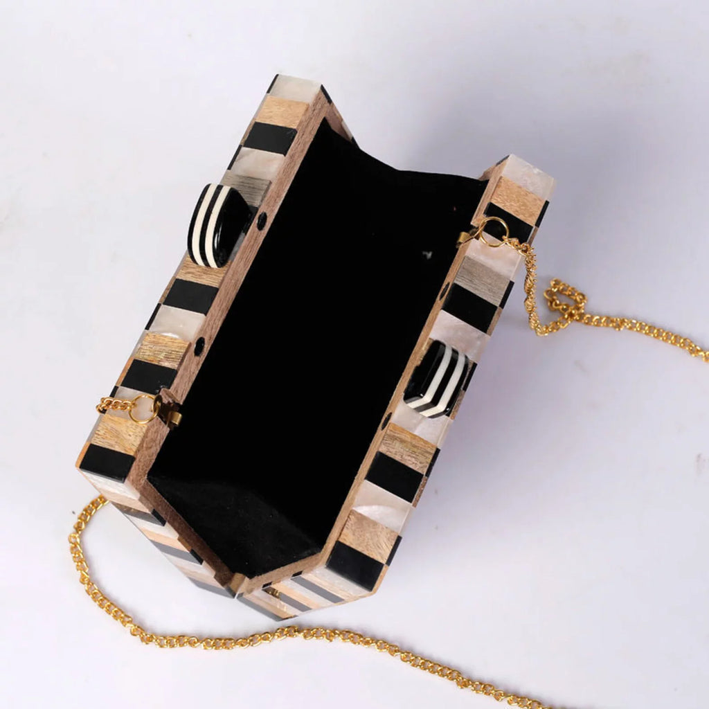 Wooden Different Inlay for Women Clutch Acrylic Bag India Craft