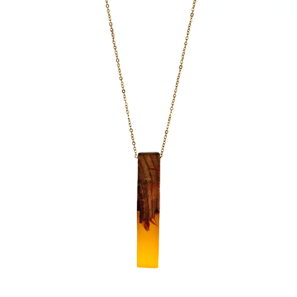 Wood Boutique Box Yellow Pendant Inc Bar | Necklace Women Wooden Anniversary for Resin Gift Blue Vertical