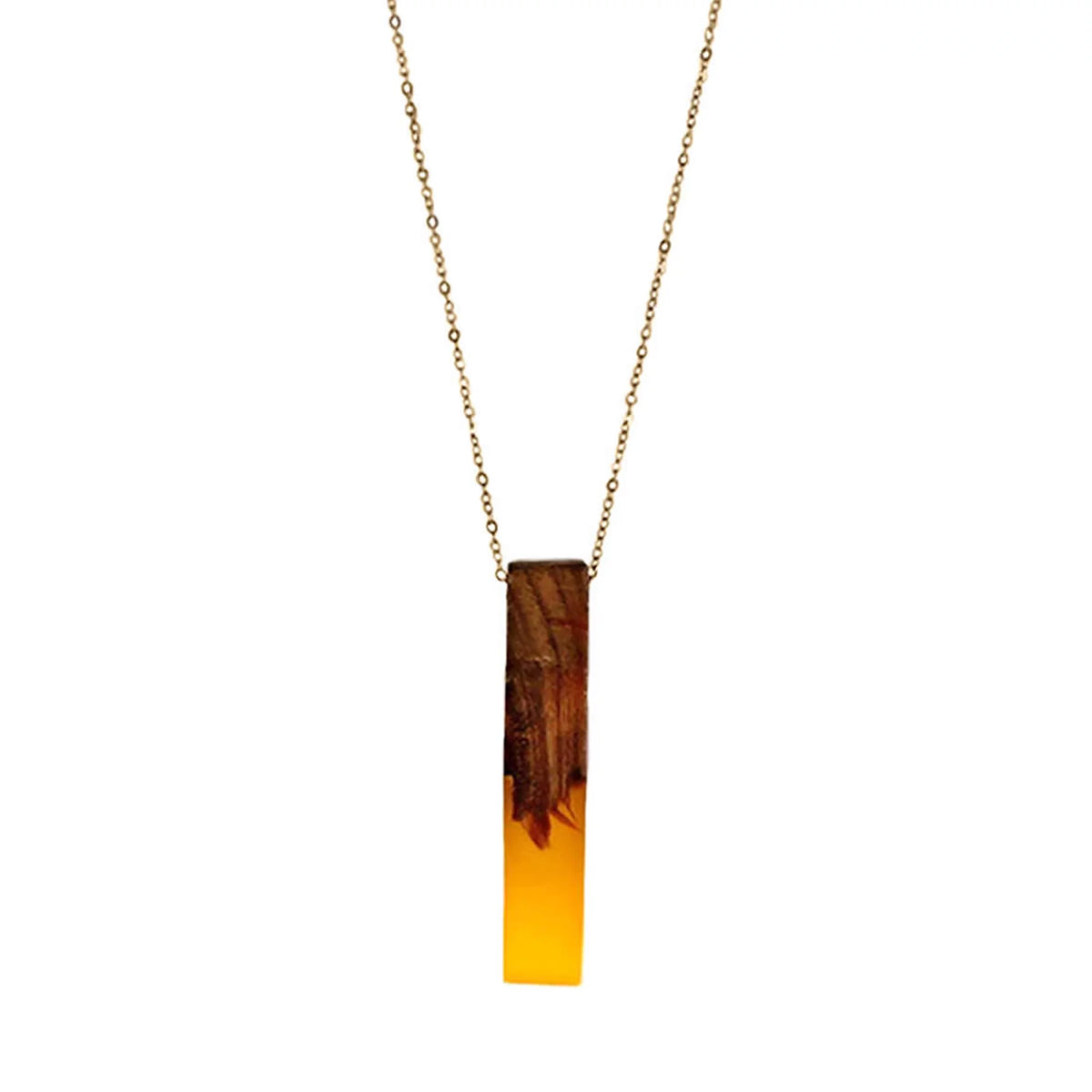 Wood Boutique Box Yellow Pendant Inc Bar | Necklace Women Wooden Anniversary for Resin Gift Blue Vertical