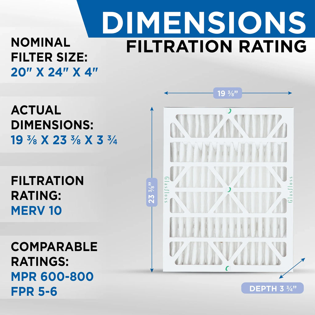 HVAC Pleated Glasfloss. by 20x24x4 Filters 3-3/4 ) 10 Air Quantity ( Exact MERV Size: 19-3/8 5 23-3/8 x x