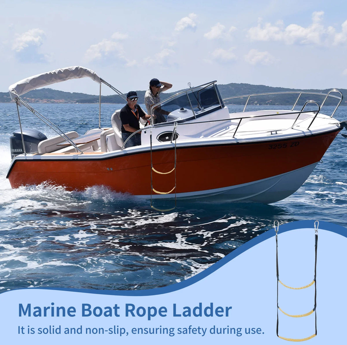 Ladder, Motorboat Boarding Rope Rope Ladder for Boat 3-Step Kayak, Canoeing, Marine Climbing Boat, Ladder, Sailboat, Inflatable Folding Portable