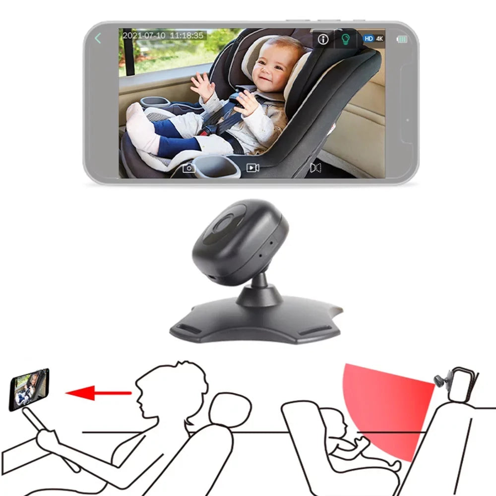 360° WiFi Night Vision Car Camera, Mirror Powered Car Baby Tomshoo Rotation Monitor Baby USB