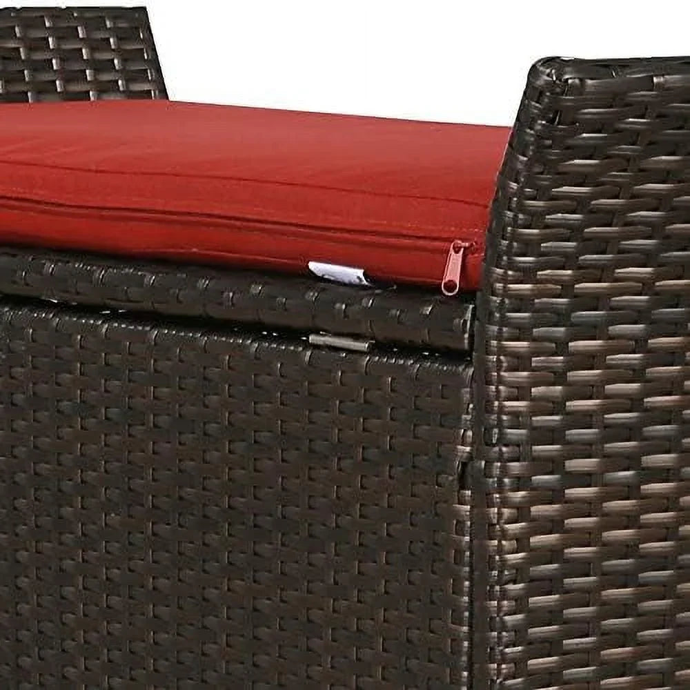 Deck YPZBBOOM Cushion Bench with Box Rattan Bins Wicker Patio Outdoor (Red)