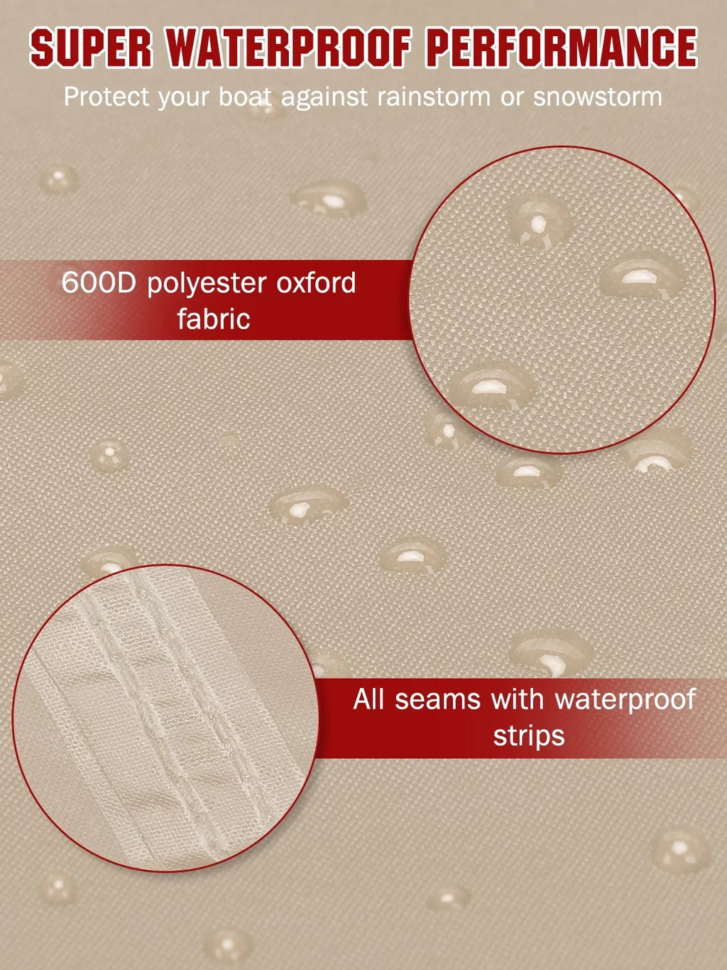 '- 600D Boat 17 Waterproof Duty V-Hull, ft Polyester Cover, Tear Oxford and Pro-Style Heavy Durable Proof, 19 Weather Protection | AngLink TRI-Hull, Cover Runabout Bass - Boat Beige All Fits