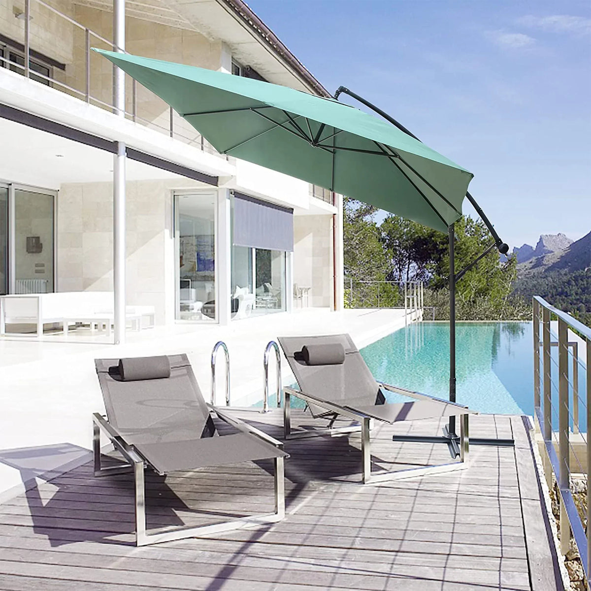 Adjust Patio Easy Poolside, Garden, PRODUCT Lawn Green Umbrella Outdoor Backyard, and Umbrellas Tilt 10 Polyester for FT KARMAS Offset Hanging