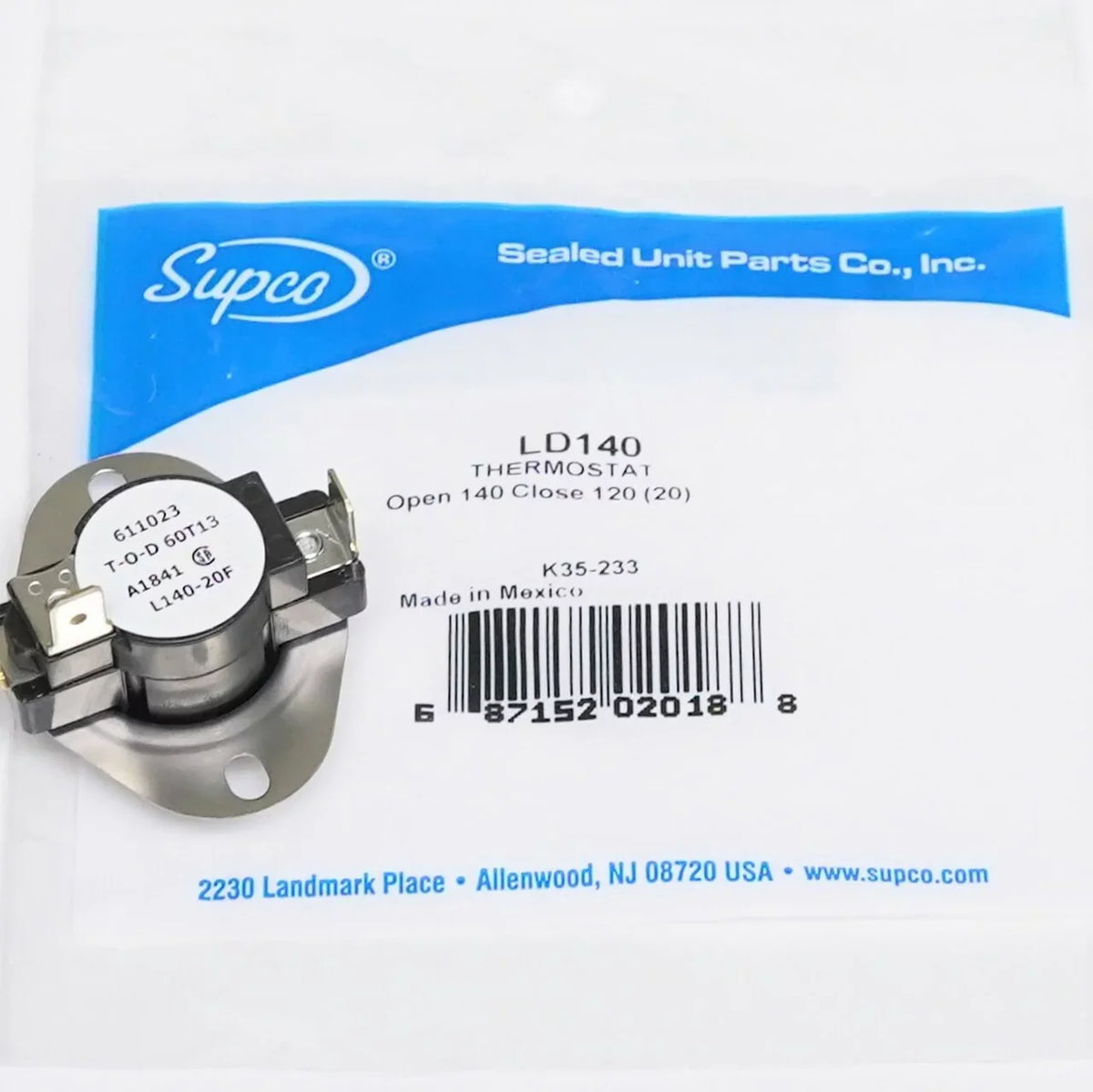 Limit 3 Supco Open Wire LD140 Thermostat Supco LD140-20 Rise Thermodisc Heater On
