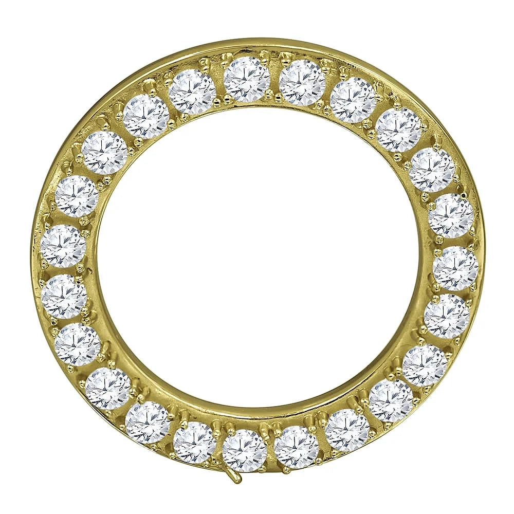 Solid Cover Custom Steel Watch 32mm Simulated Bezel Case Gold 14K Diamonds Stainless Insert Yellow Finish