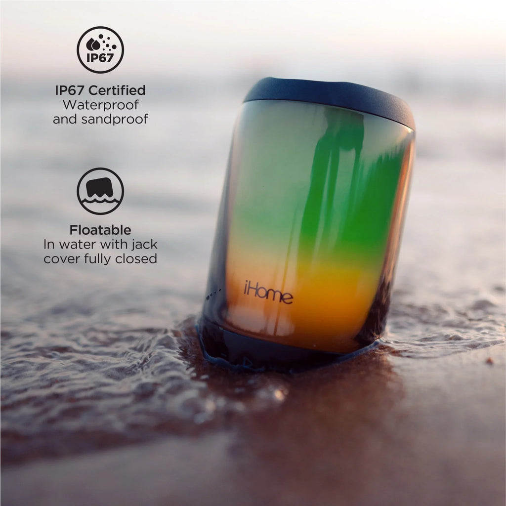 Waterproof Bluetooth Speaker with Glow + Mega Changing Battery Color Rechargeable iHome Play