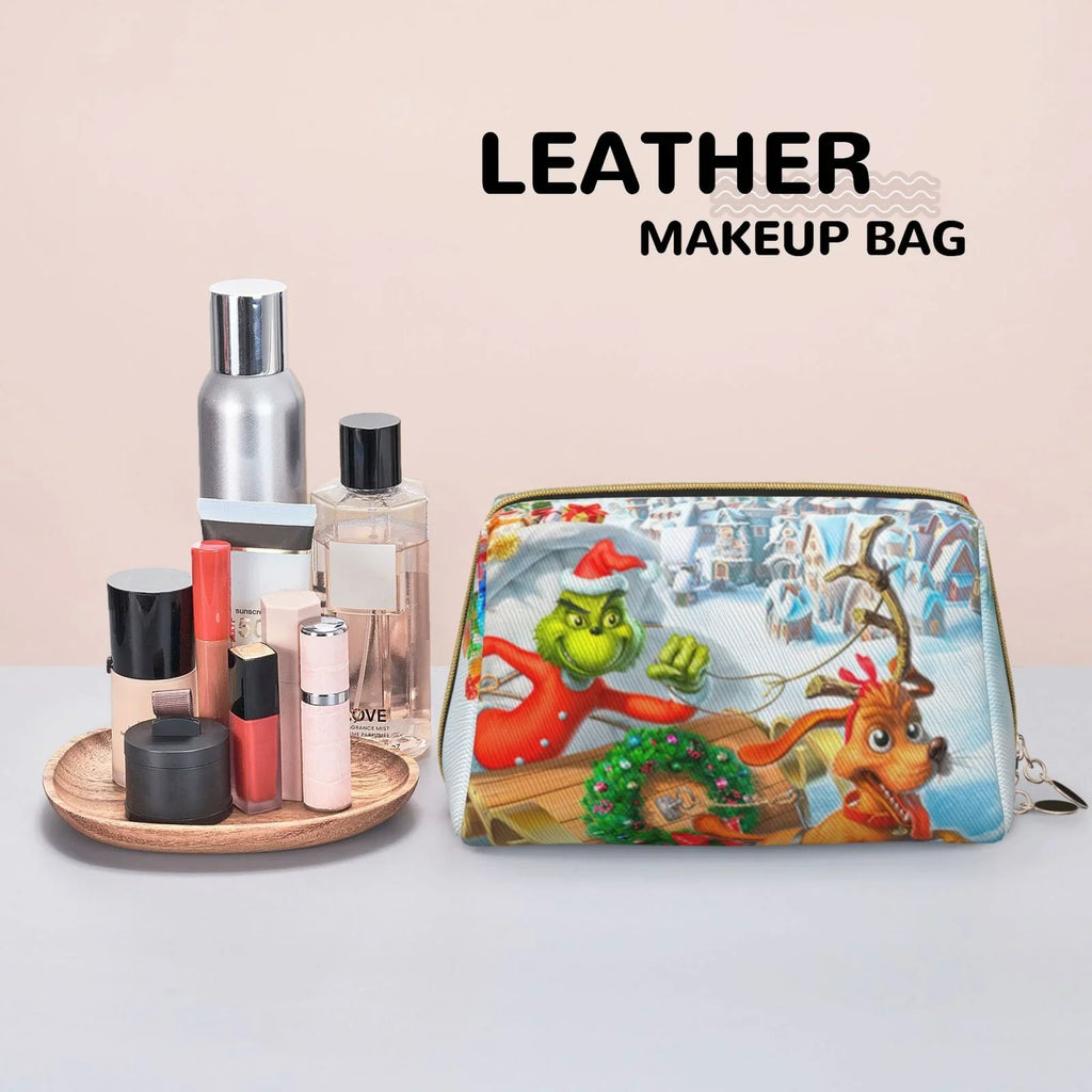 Grinch The Christmas Pouch Leather Organizer Toiletry Bag Gift Storage Cosmetic Travel Bag Adventures Portable Makeup Purse