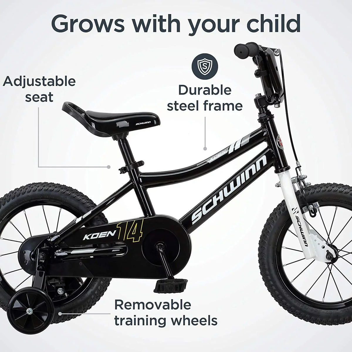 for 2 Boys and Up, Black, Wheels, Kids, Toddlers Ages Adjustable Seat inch Bike and 14 for Training Schwinn Wheels Years Koen