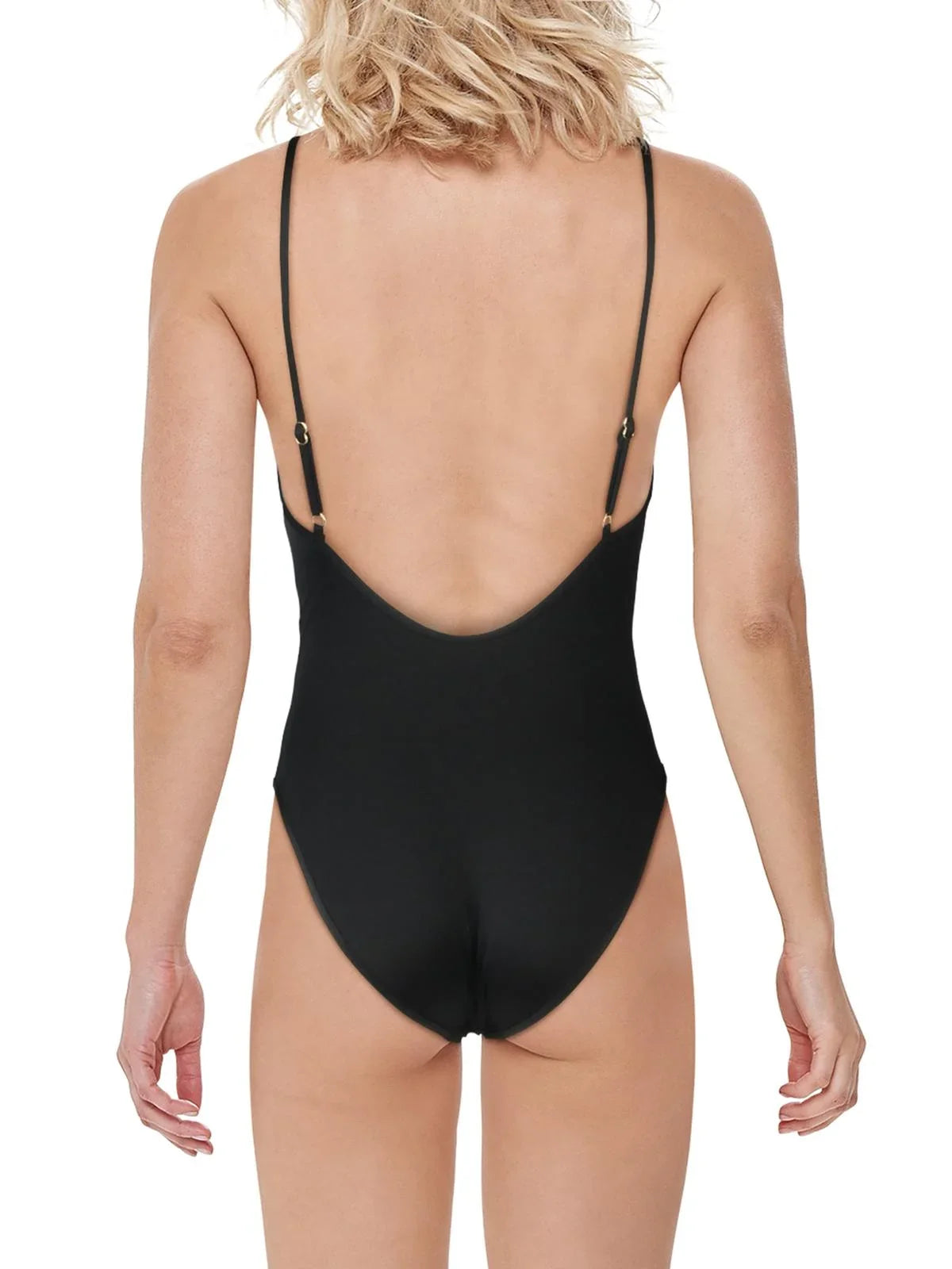V-Neck Women's One-Piece Azria Swimsuit BCBG Stripe Mesh Max Seamed Mio