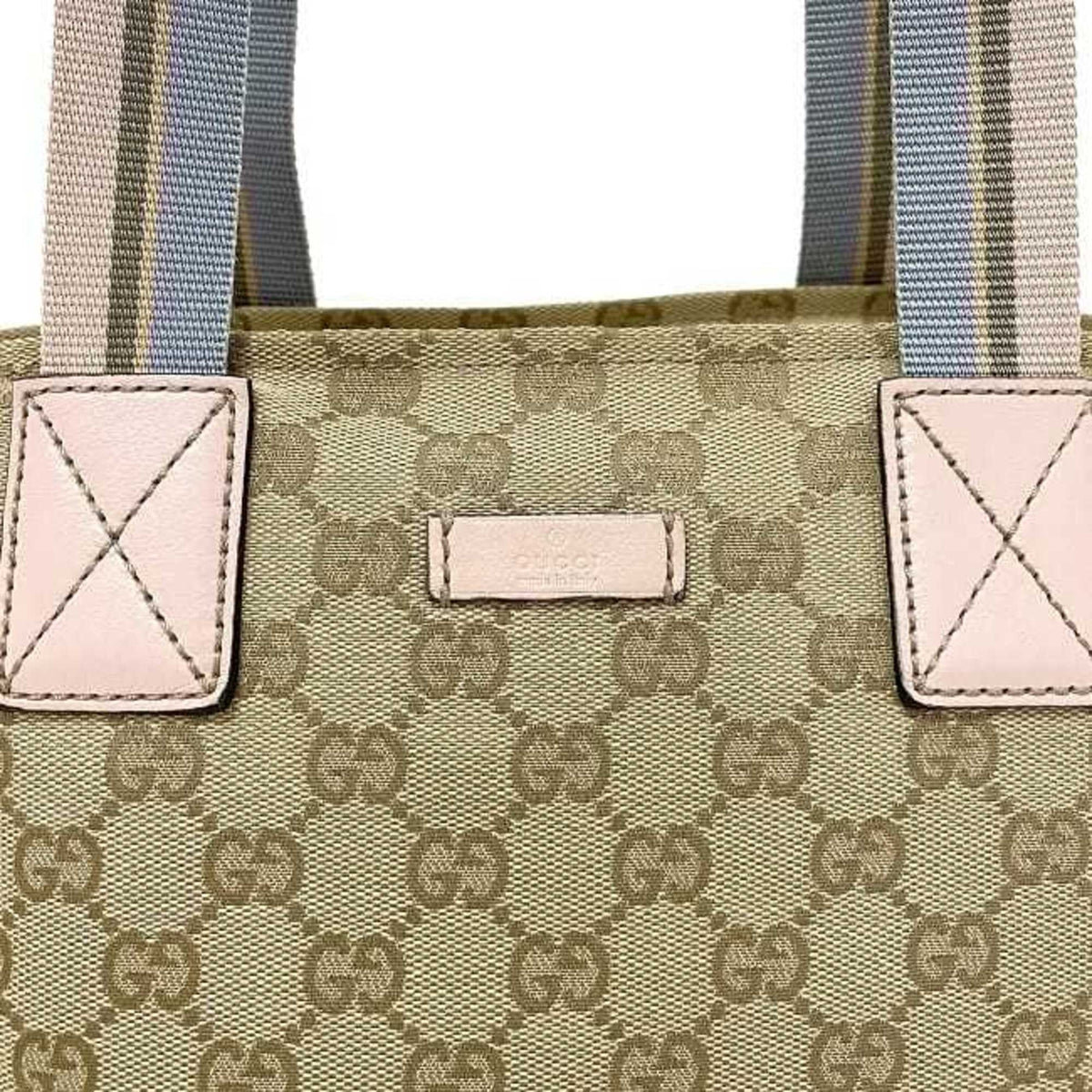 Pastel Leather Women's GG Pre-Owned Canvas Tote Handbag Pink Blue Beige Bag (Good) 131228