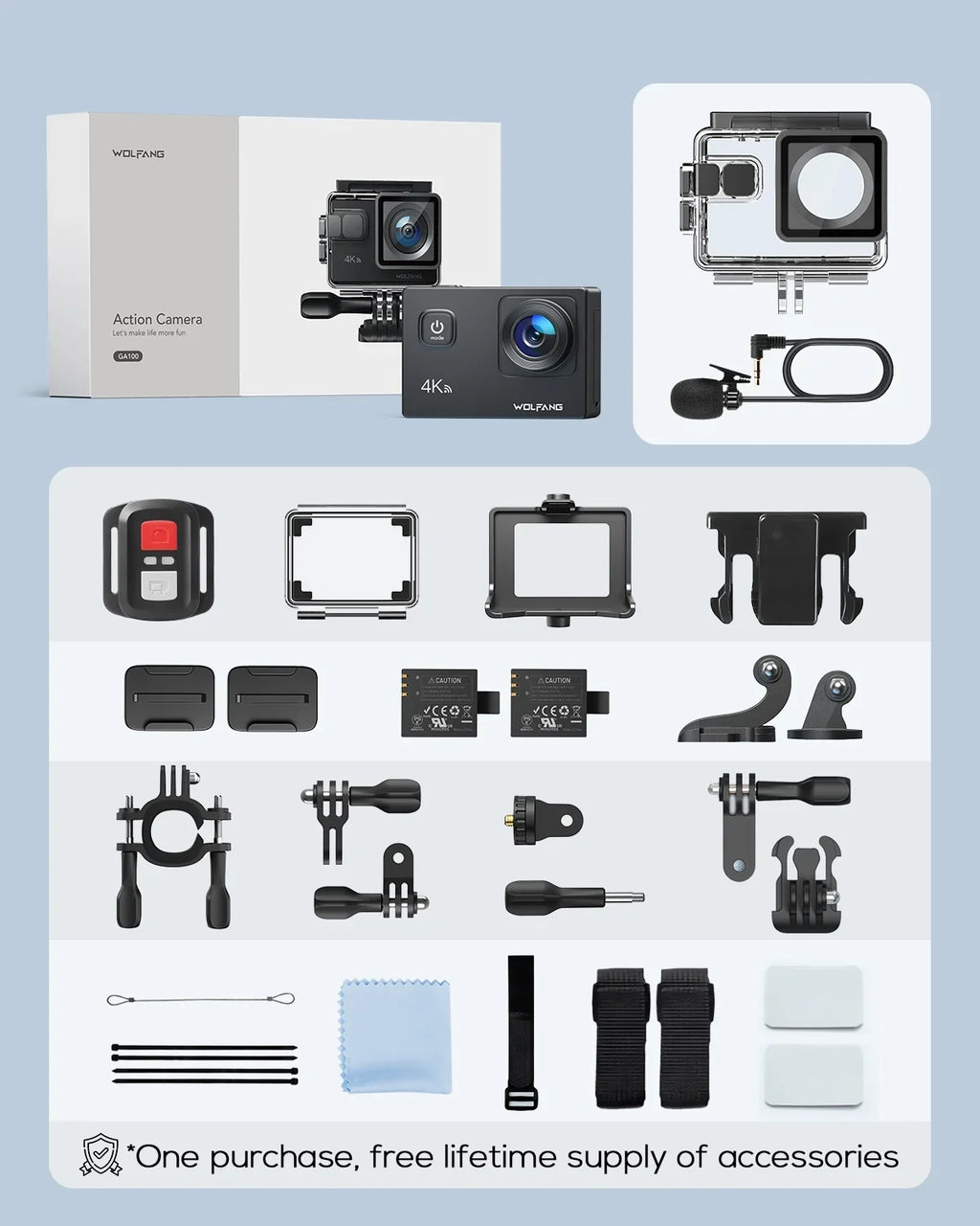 Waterproof EIS Action Camera WOLFANG Action Underwater Video WiFi 20MP Camera 4K 170� 40M Stabilization Camera Cam