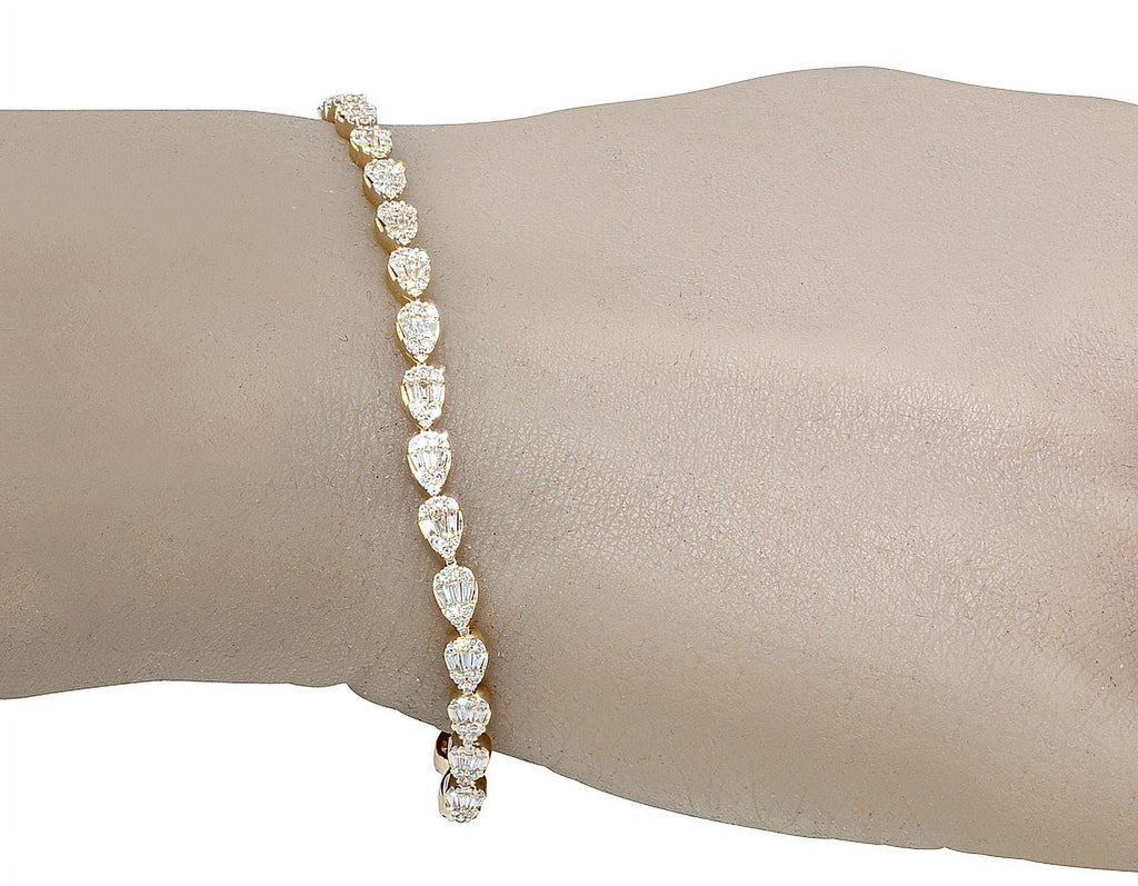 wristband Tennis 7.75" 4MM Gold Shaped Baguette Cluster 2.70 Tear CT Diamond Link