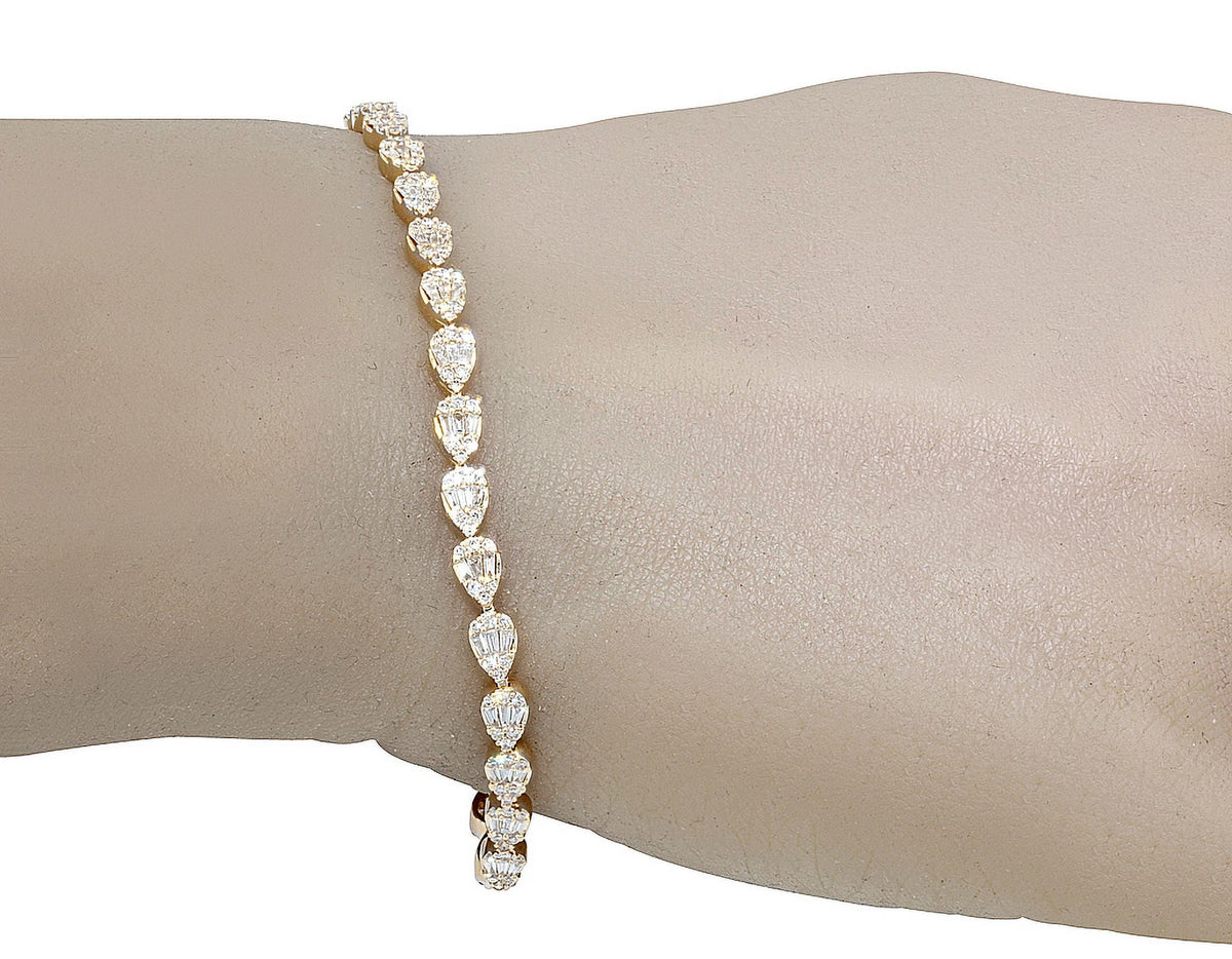 wristband Tennis 7.75" 4MM Gold Shaped Baguette Cluster 2.70 Tear CT Diamond Link