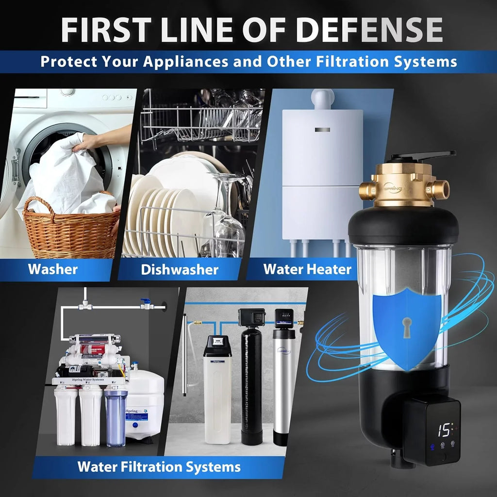 and Water Touch-Screen WSP500ARJ-BP Whole with Bypass, Clear 500 Upgraded Spin-Down Flushing, Prefilter, iSpring Size, House Modes, Auto Microns 4 Jumbo Reusable, Housing, Flushable Sediment Filter