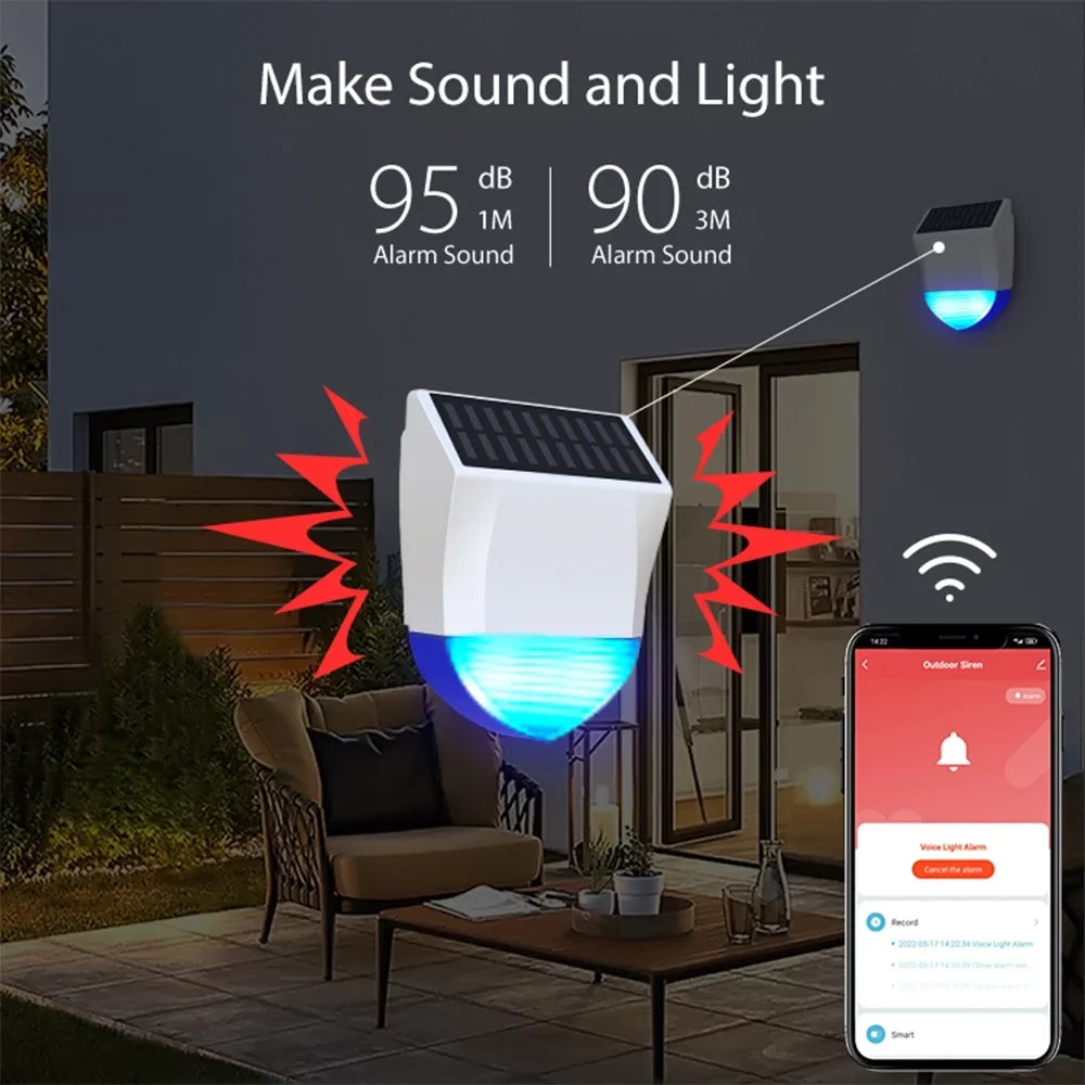 Alarm Linkage Intelligent Alarm Light Alarm Wifi Control Smart IPX5 Real-time Device Sound BT 5.0 Solar Powered Waterproof APP Home