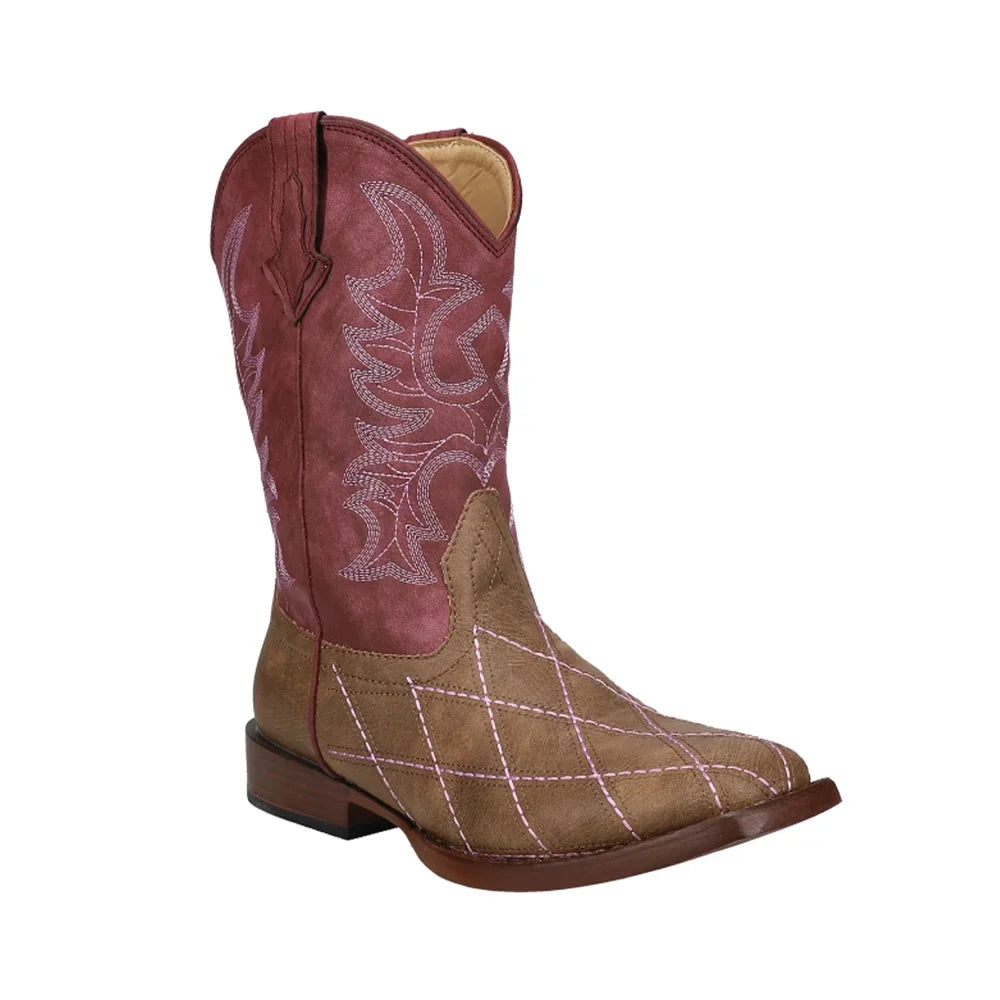 Roper Mid-Calf Cut Boots Cowboy Kids Western Toe Round Girls Cross