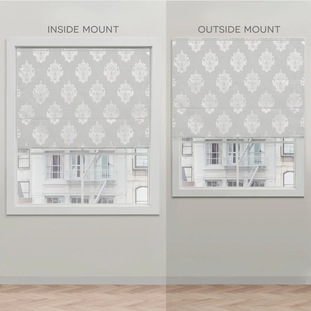 Shade, 34"x64", Blackout Home Roman Exclusive Marseilles 100% Silver Damask