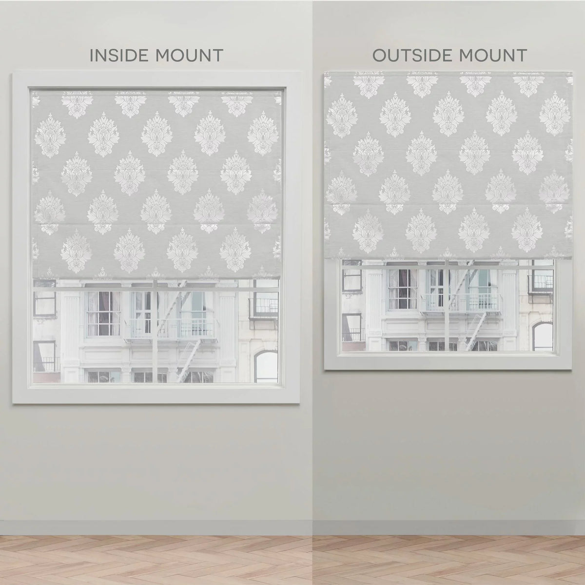 Shade, 34"x64", Blackout Home Roman Exclusive Marseilles 100% Silver Damask