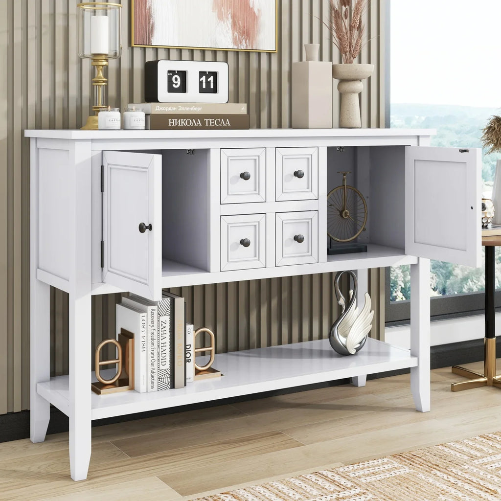 Navy Table WF190263AAH) Small Ample Kitchens TREXM Console Cambridge Storage SKU Drawers Bottom Four for Vintage and (Light with Entrances and Rooms Living Series Shelf OLD