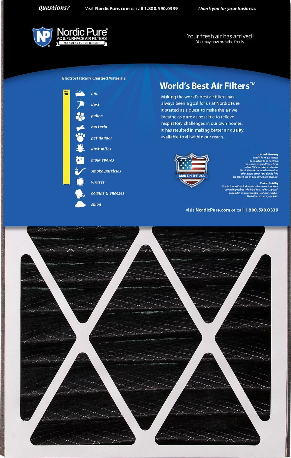 Bear Replacement Air Filter Plus 10 3 Air Pack Pleated Carbon Cub MERV 16x25x3
