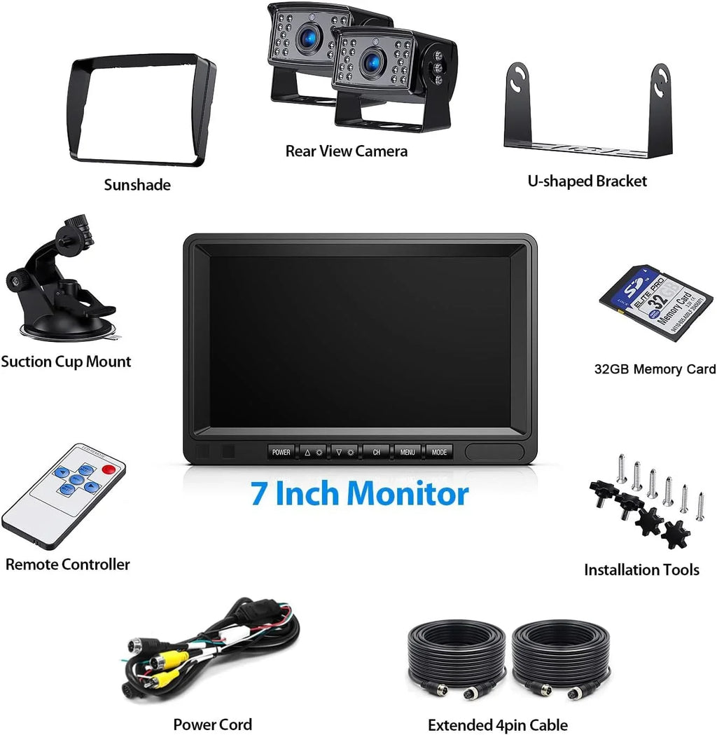 DVR Reverse Backup Wired Waterproof RV/Trailer/Semi-Truck/Camper-BY702A Camera 1080P Touch ZEROXCLUB IP69 Clear Camera for Button RV Monitor, Kit View Vision HD Rear 7'' Systems, Night IR Split