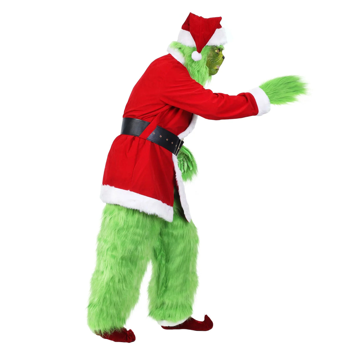 Xmas Halloween Green Furry Monster Men -XXL Set Santa Outfit Big Costume Adult Suit Christmas Deluxe Holiday for 7PCS