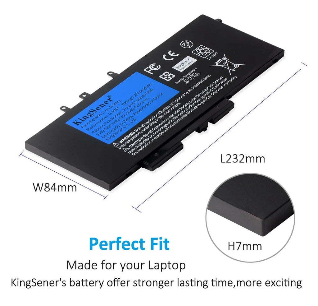 For For 68WH M3520 GJKNX 5490 7.6V Latitude 5480 GD1JP Battery Laptop Precision Kingsener M3530 5590 5580