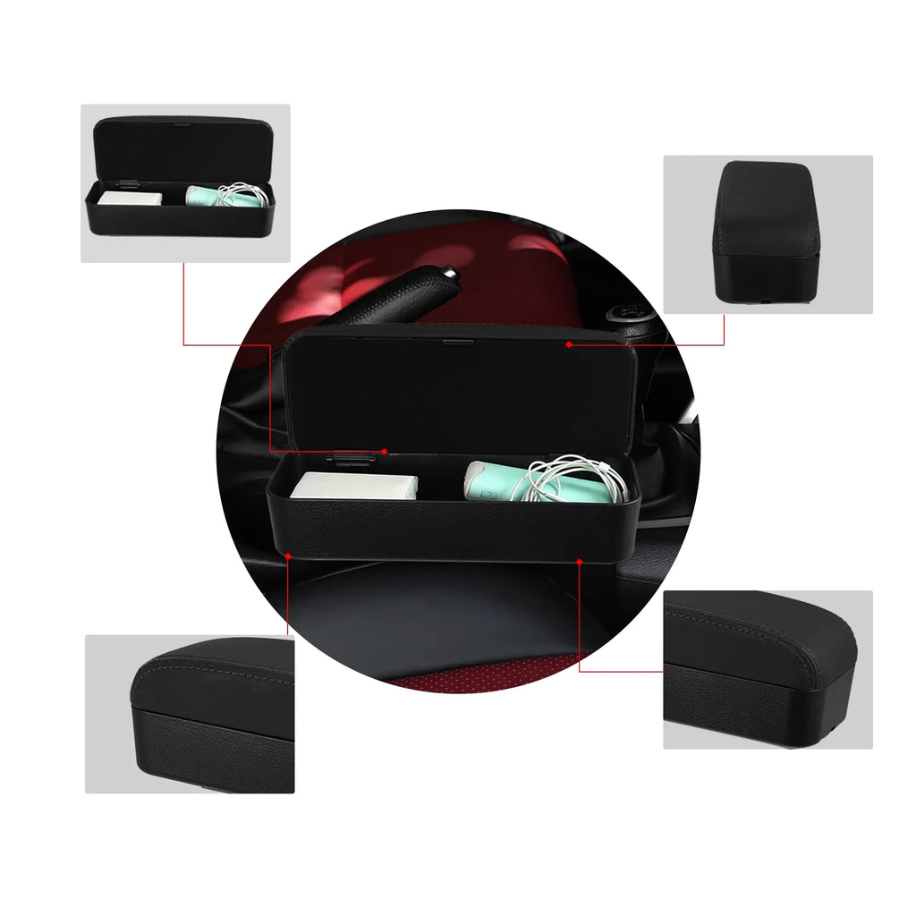 Box Gap Armrest Seat Line Black Armrest Box Center PU Adjustable Storage Leather Car Black Organizer with Armrest