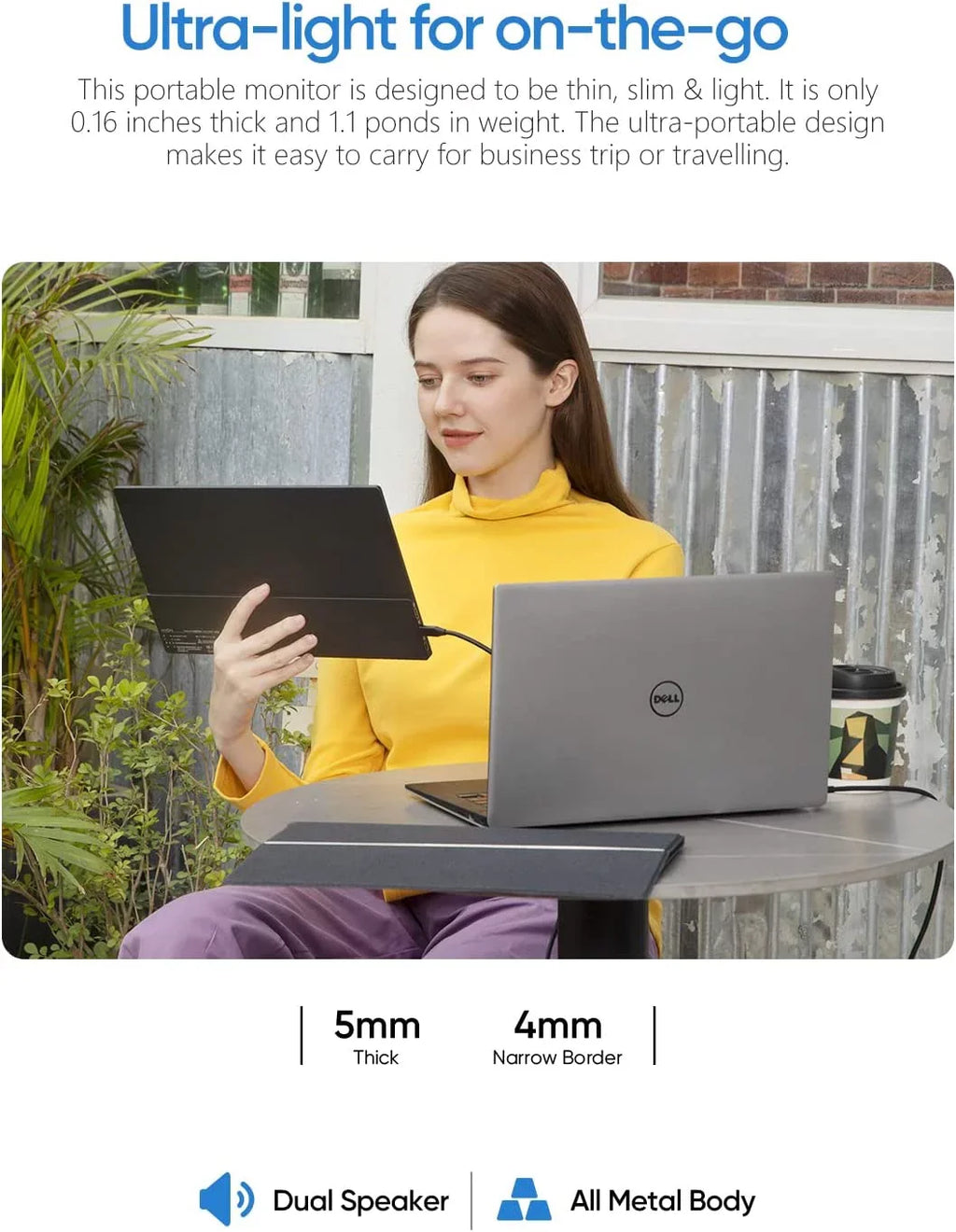 1080P C Portable GAMUT HDMI Portable Monitor A1 Arzopa Screen FHD Display External Monitor Laptop USB Computer - 15.6'' IPS