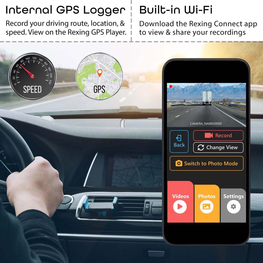 Dash Front Rexing V3 Cabin with & Cam and 1080P Wi-Fi GPS Inside