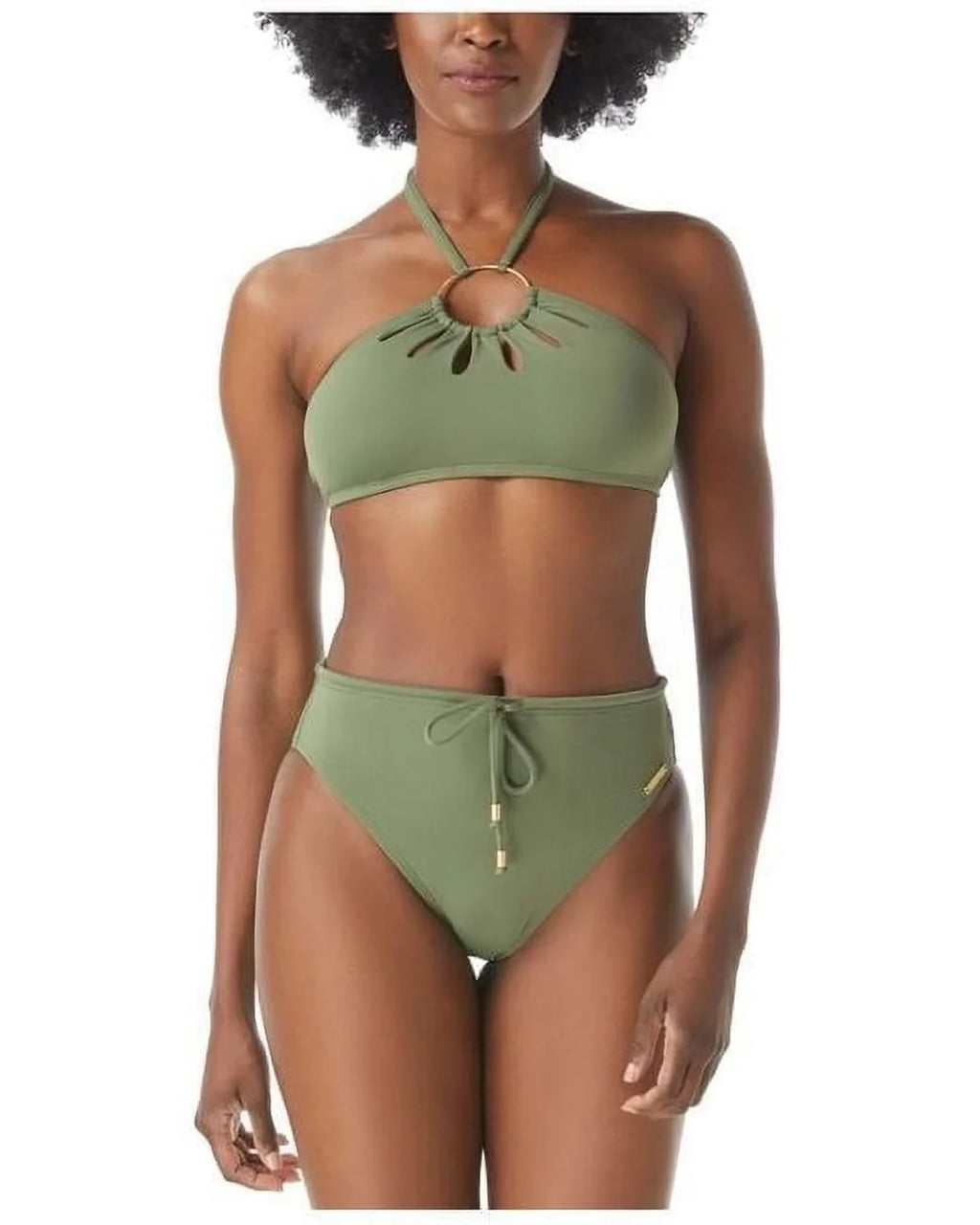 Cutout Logo-Ring Vince GREEN SAFARI Halter Medium Swim Bikini Top, US Camuto